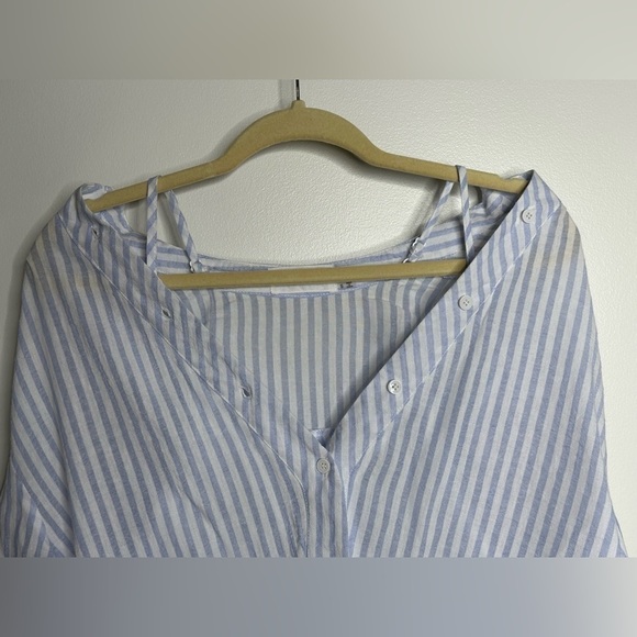 Mustard Seed Women's Off-Shoulder Swim Coverup or Tunic  Light Blue White Stripe - Picture 2 of 6